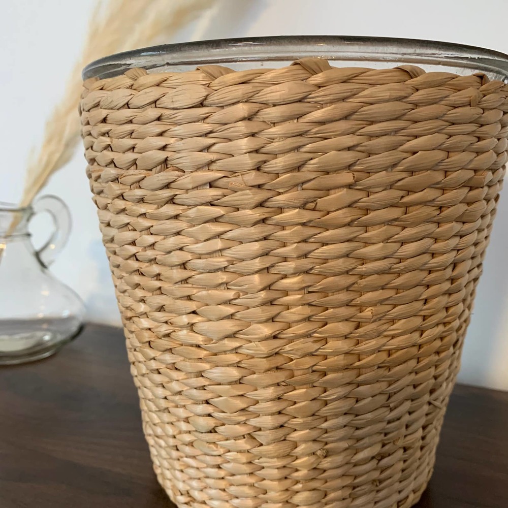 Vintage Wicker Wrapped Glass Planter Vase Boho - Picture 5 of 10
